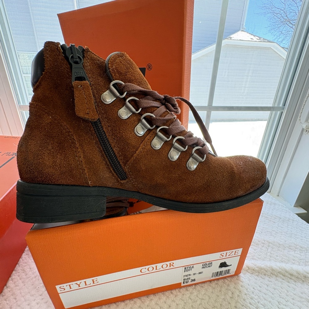Miz Mooz Women Steffy Chestnut Suede Lace-Up Ankle Boot Size 36 US 6 - Picture 3 of 10